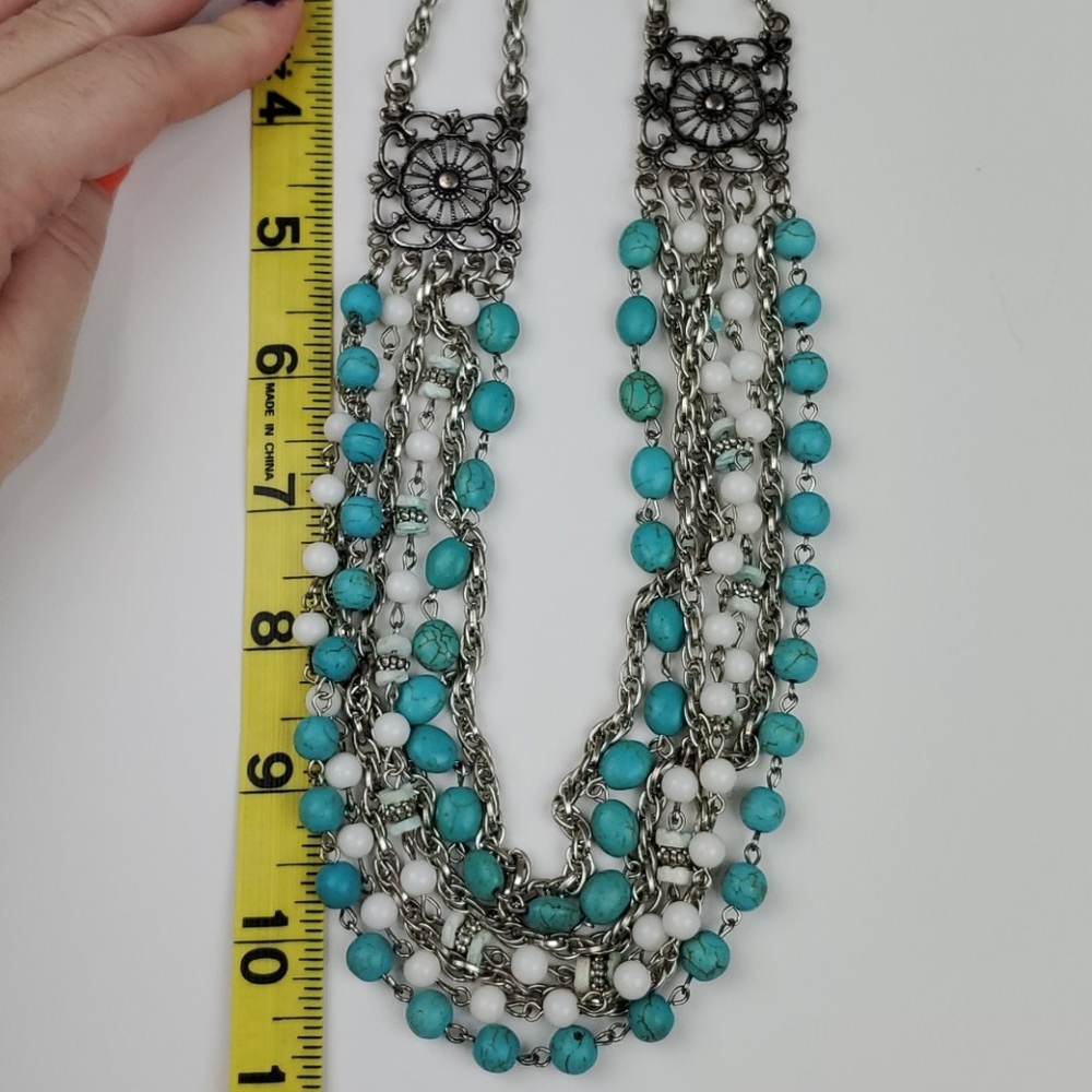 Teal & Silver layered Necklace - Picture 4 of 4